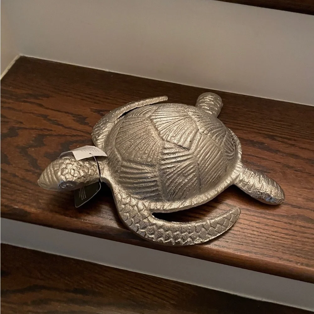 SEA TURTLE Hand Crafted Silver Pewter Metal Cast Large Turtle Sculpture Figurine - Picture 5 of 5